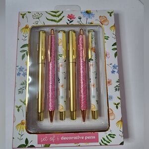 Set of 6 Decorative Pens with Pink and Gold Accents New